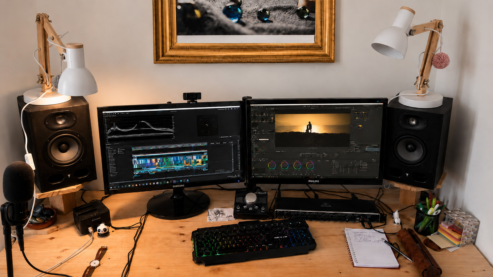 Poste de montage vidéo avec écrans et matériel audiovisuel, illustrant les services de montage et post-production de SILAB.